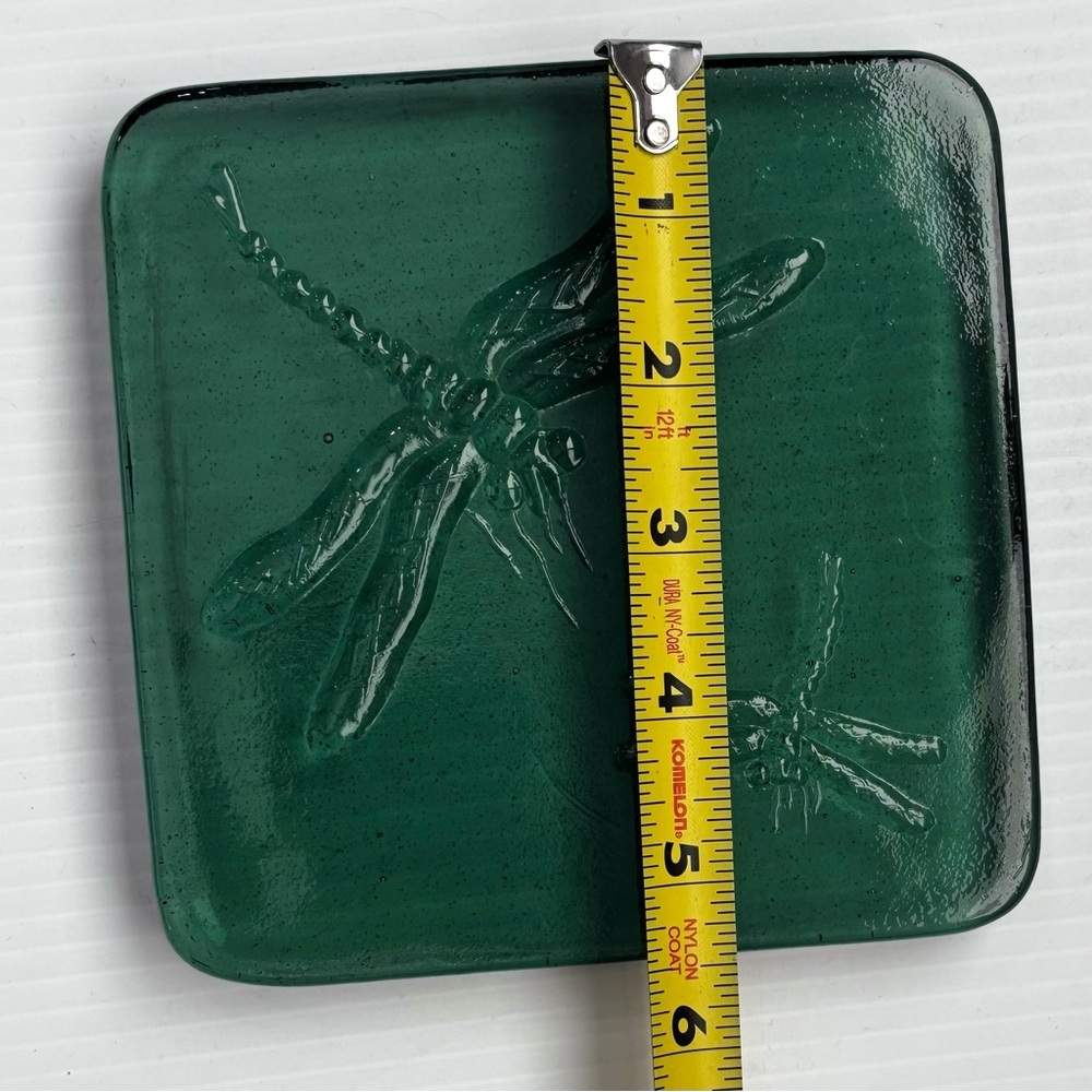 Dragonfly Glass Block Paperweight Tile 5.5" Square .75" Thick Aqua Green - Picture 5 of 6